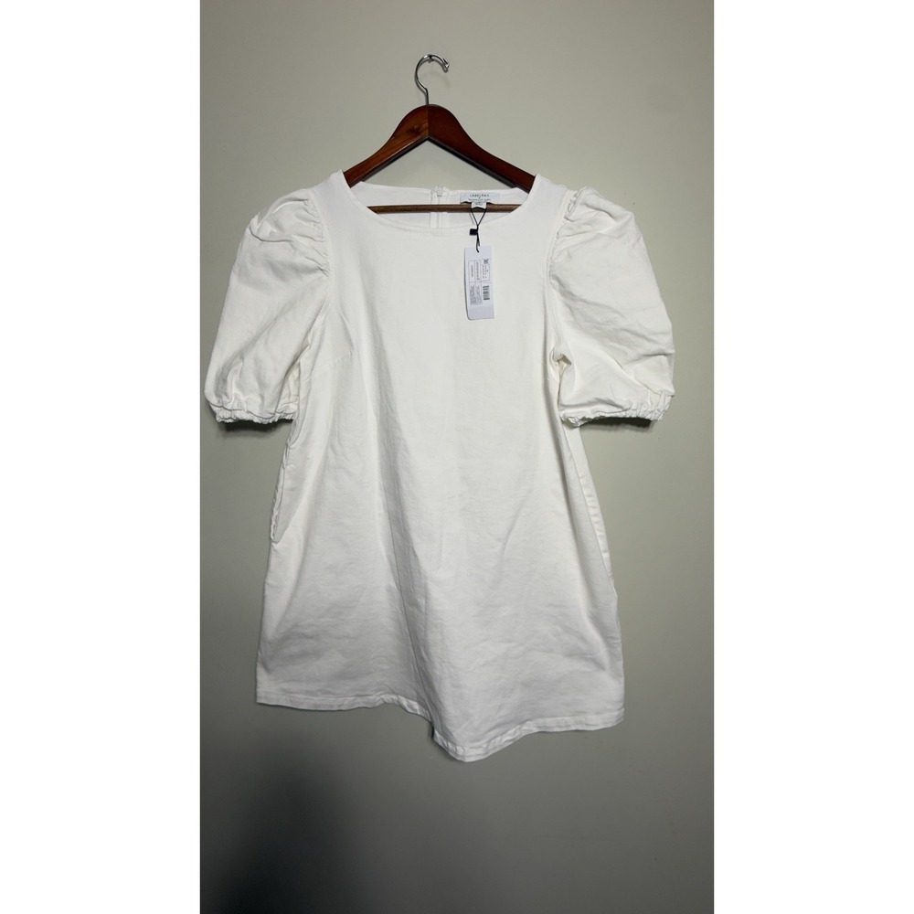 Labelrail Nashville Tash White Babydoll  Mini Dress Puff Sleeve Pockets Size 10